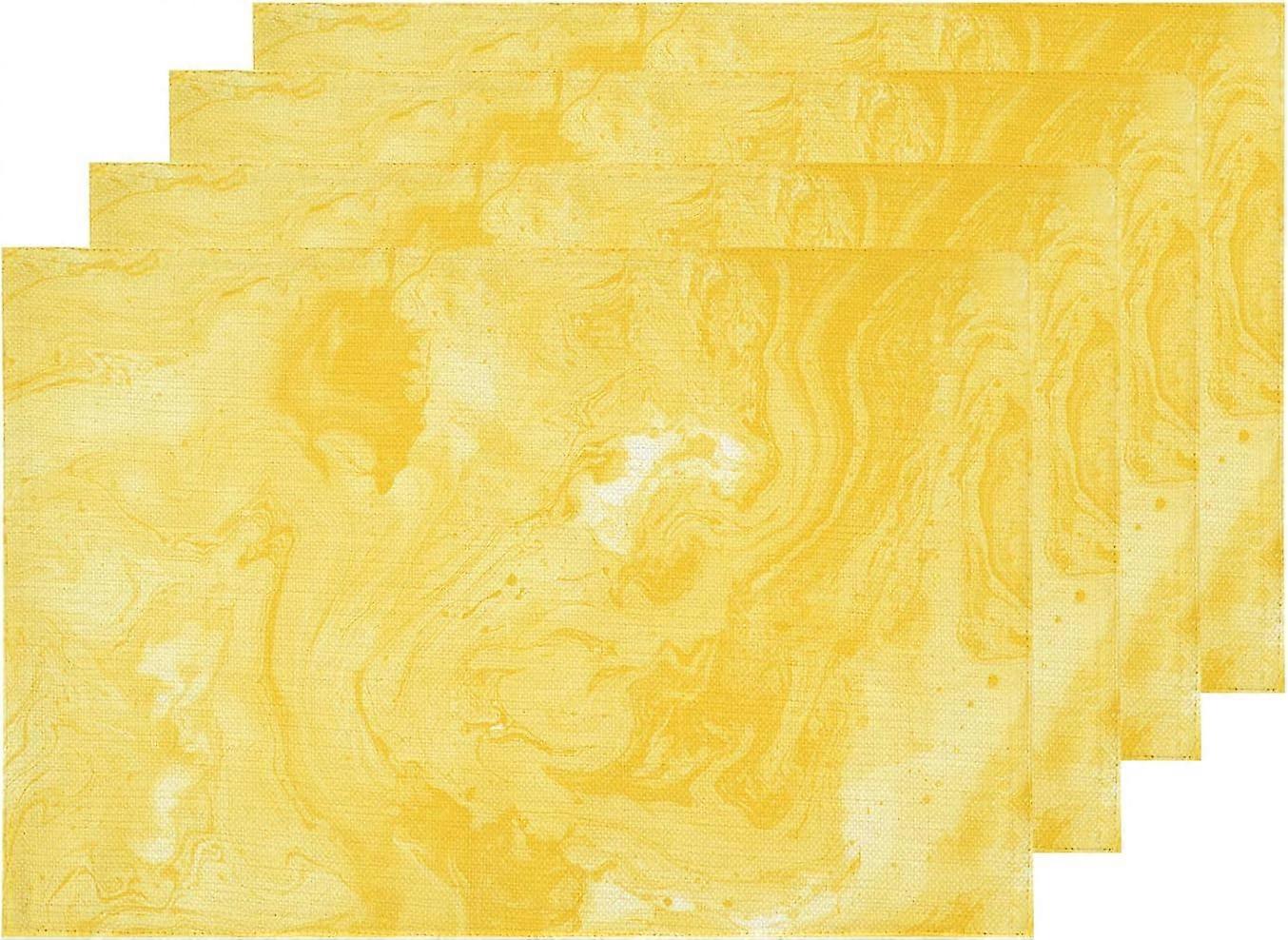 Sets de table en marbre abstrait jaune, art jaune clair motif d’eau tapis de table toile de jute en lin lavable à deux étages isolation thermique pour table à manger cuisine