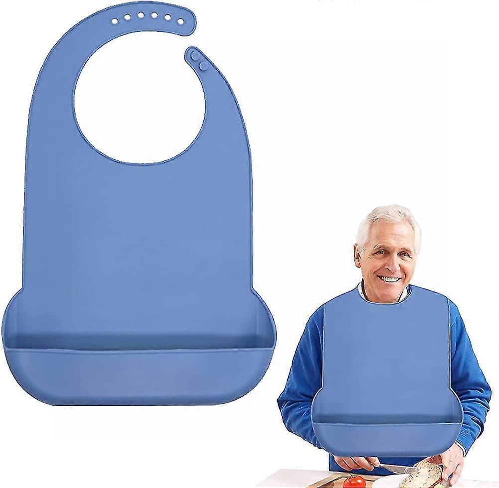 1 Pack Washable Silicone Adult Bib With Pocket Waterproof Clothing Protector