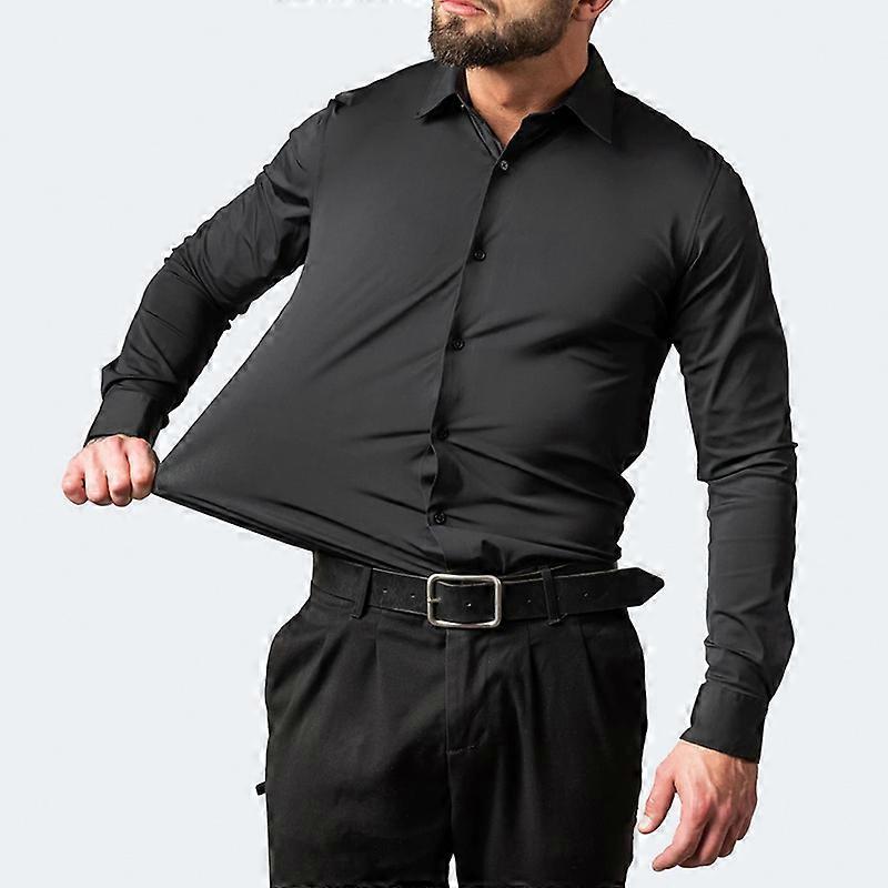 Mens Casual Dress Shirts Long Sleeve Stretch Regular Fit Button Down Shirt  Four-Sided Elastic Black | Fruugo UK