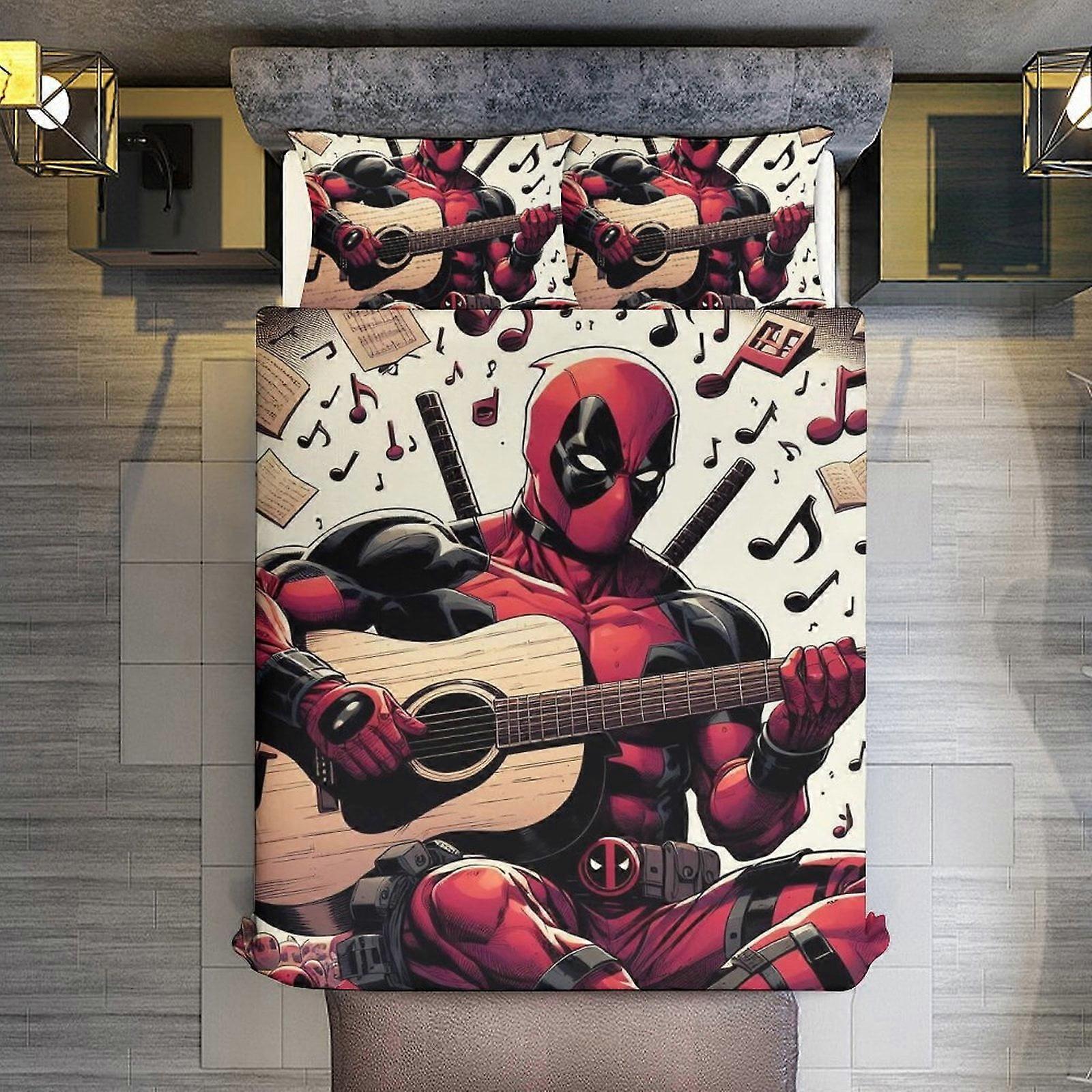v3154  Bed Sheets Bedding 3 Piece Bedding Set,Spider-Man Playing Guitar Comforter Set for Kids Boys Teen Men Tween 3D Lightweight Microfiber Bedding S