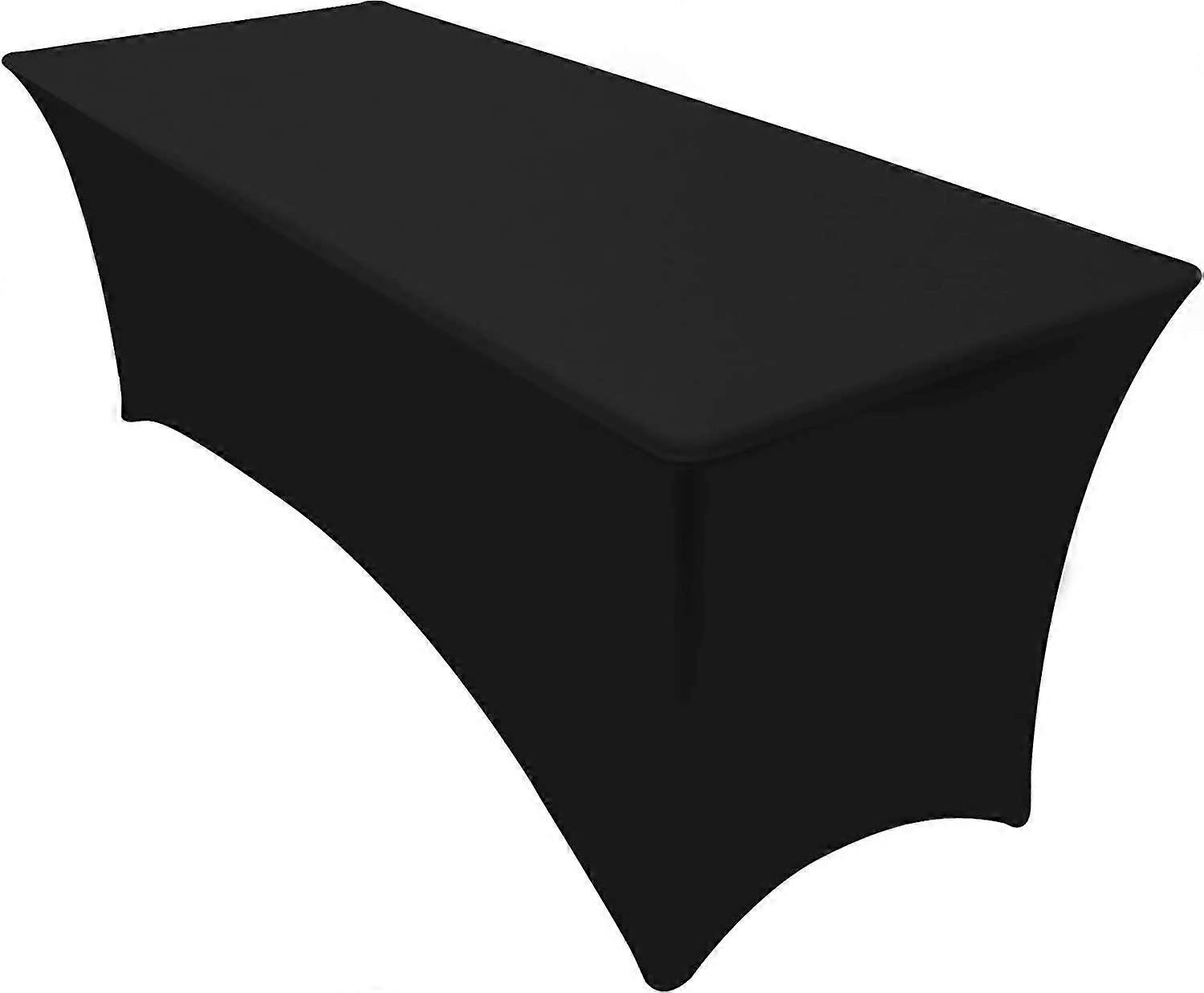 Rectangular Stretch Tablecloth - Spandex Tight Fit Table Cover (8 Feet, Black)