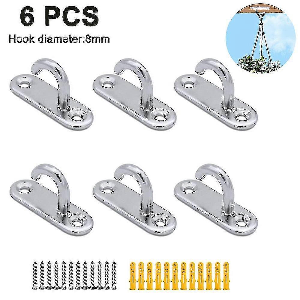 6pcs Stainless Steel Half Opening Hook Wall Mounted Single Hook