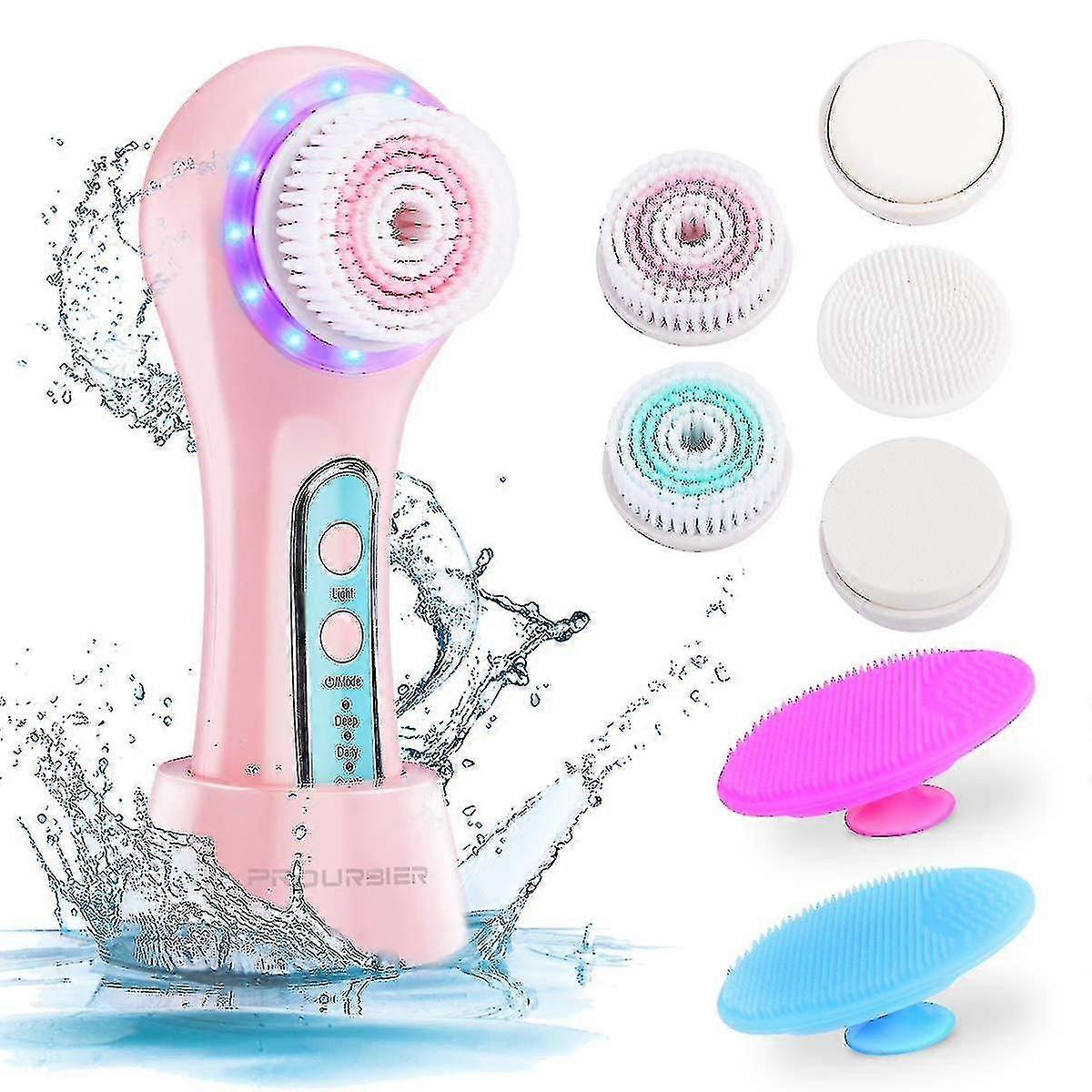 מברשת ניקוי פנים מברשת פנים קרצוף פנים מברשת פנים נטענת חשמלית IPx7 עמיד למים לניקוי פנים עם 5 ראשי מברשת, שימוש במברשת פנים