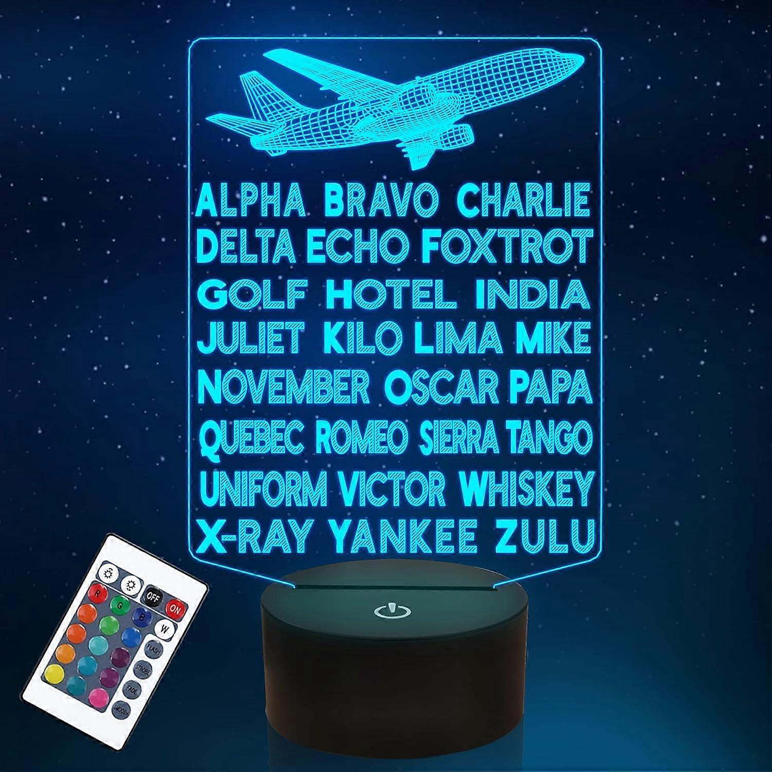 Pilot Code Phonetic Alphabet Night Light, Airplane 3D Illusion Lamp