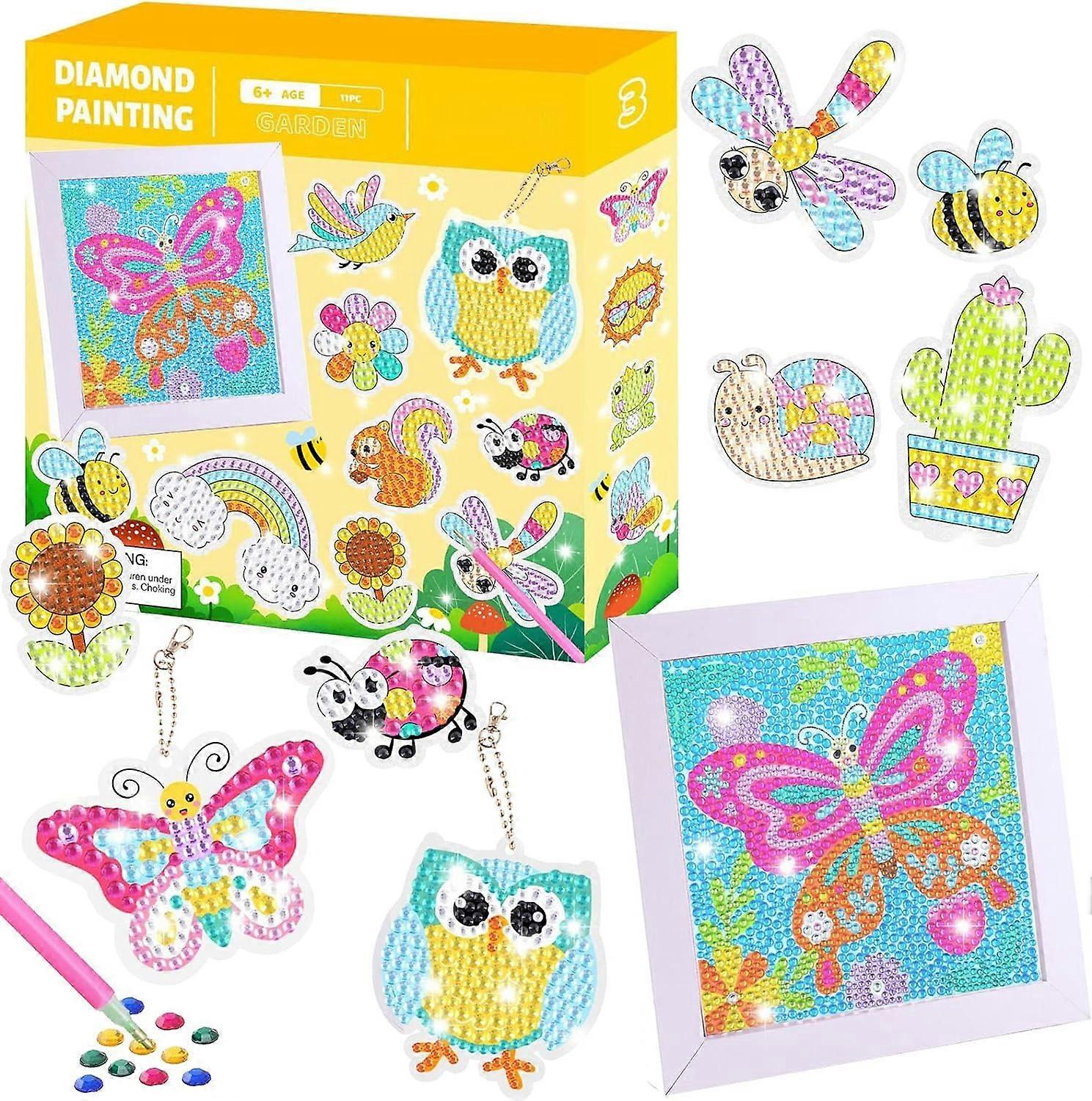 28 Pieces Diamond Painting Set For Children Included 2x Diamond Painting Keychains 25x Diamond Painting Stickers 1x 5D Diamond Painting Pictures 1x Pi