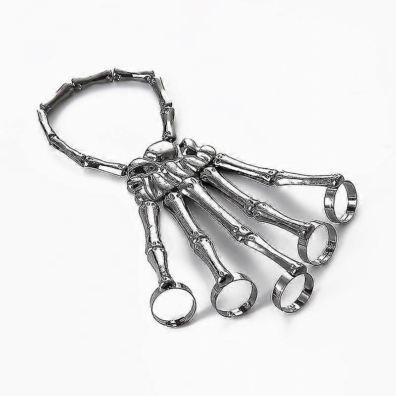 Unique Punk Skeleton Hand Bone Versatile Five Finger Ring Bracelet Adjustable One Chain Bracelet