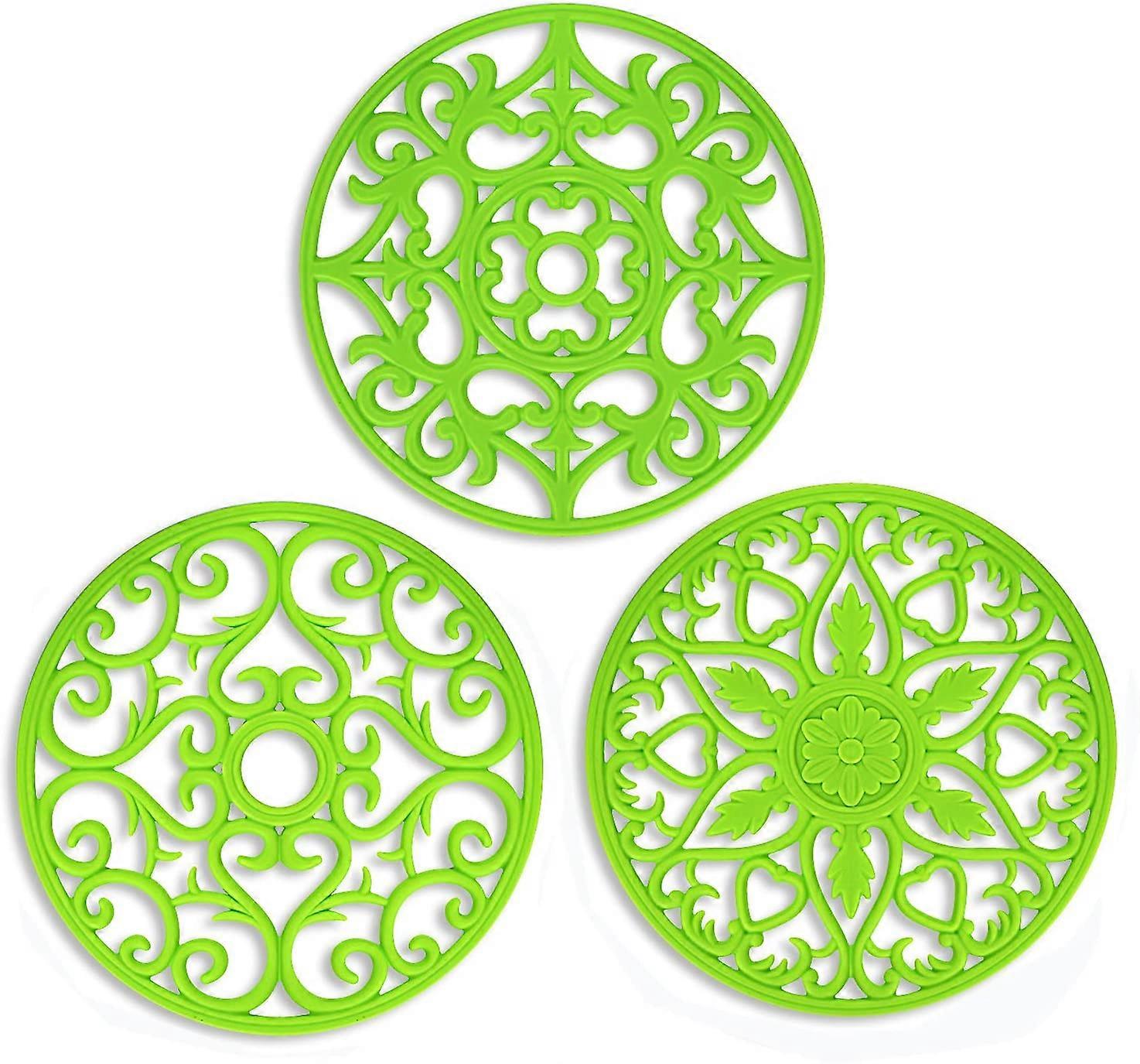 3 Set Silicone Multi-Use Intricately Carved Trivet Mat Durable Non Slip Coasters