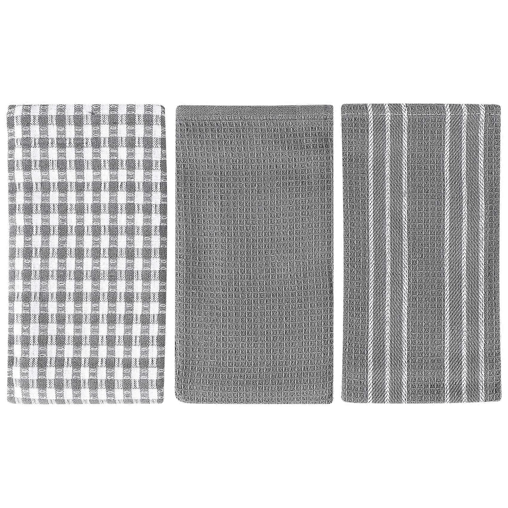 Towels, 100% Natural Cotton, The Best Tea Towels, Dish Cloth, Absorbent and Lint-Free, Machine Washable, 18 x 25 Inch, 3 Pack, White with Grey Strip