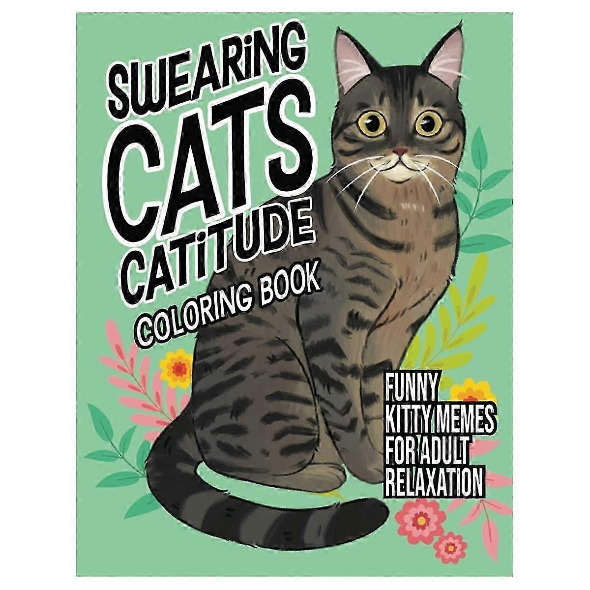 قسم القطط Catitude: كتاب تلوين من ميمات كيتي المضحكة لغلاف عادي للاسترخاء للبالغين - MXBC