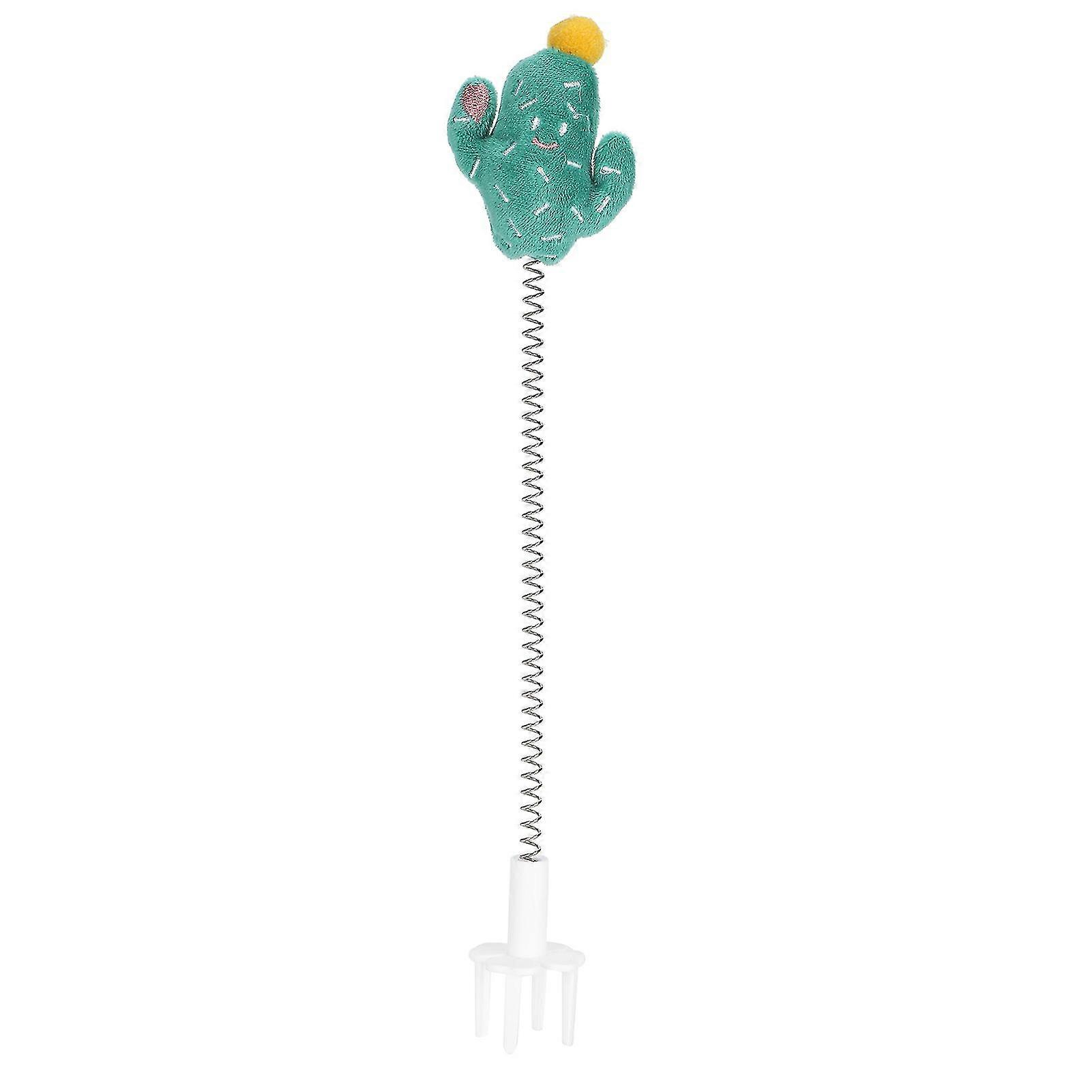 Funny Cat Stick Pet Interactive Teaser Toy - Cat Elastic Spring Toy with Metal Wire Spring - Cactus Green
