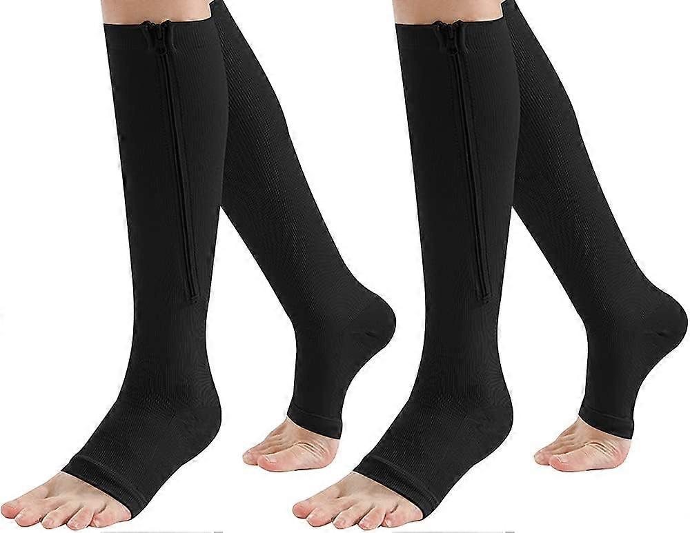 Zipper Compression Socks 2 Pair Zip Guard Skin Protection & Open Toe Compression