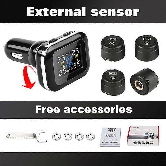 Car TPMS cigarette lighter wireless universal TPMS digital tpms tire pressure alarm system monitor 4 external internal sensors
