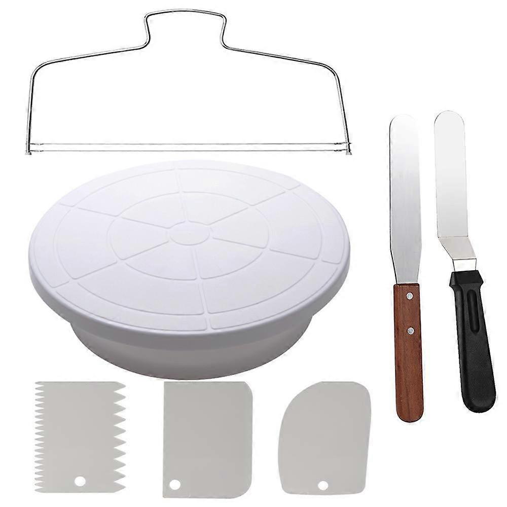 Cake Nozzles Tool Set 7 Pcs Cake Decorators Scraper Spatula Revolving Cake Turntable for Baking