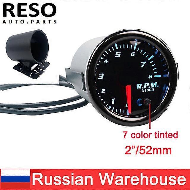 RESO-  2" 52mm 7 Color Tinted Tacho Gauge Car Pointer Tachometer Meter 0-8000 RPM   with cup  & without cup