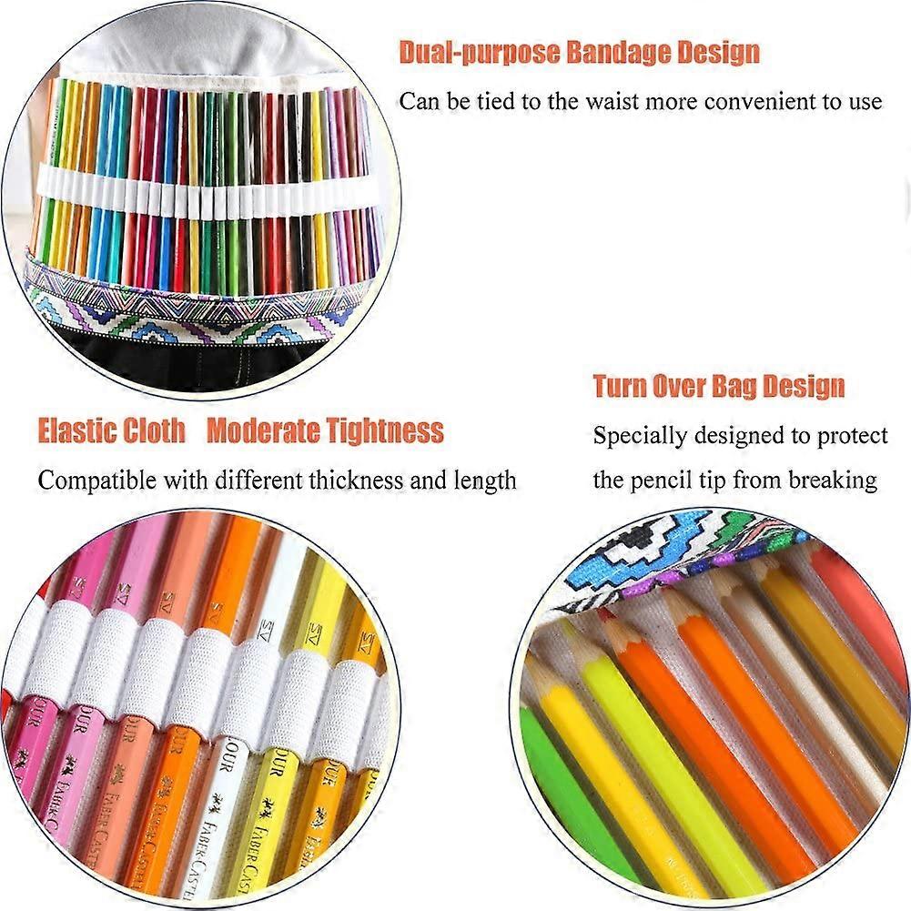 72 fentes toile crayon wrap roll up étui porte-étui coloré (ethnique)