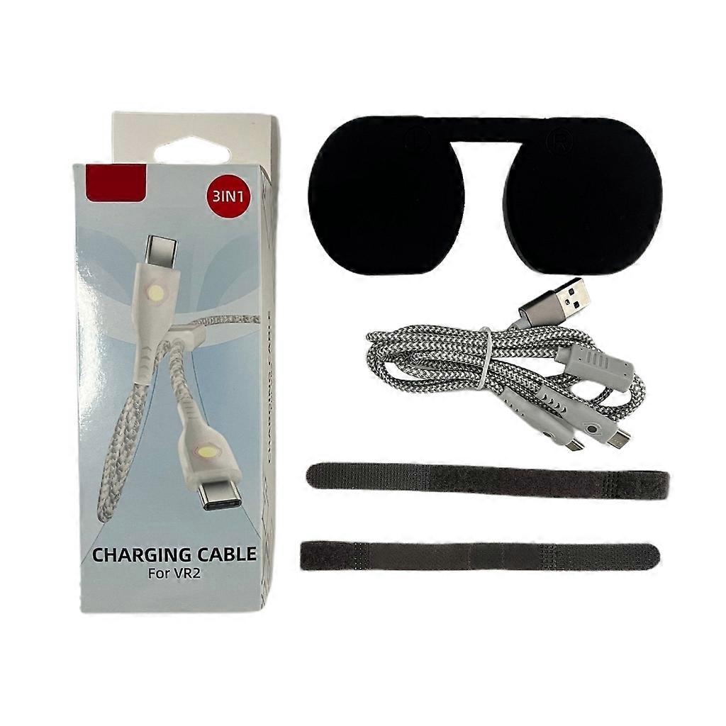 Durable Silicone Lens Caps Charging Cable with 2 Strap for PS VR2 Headset