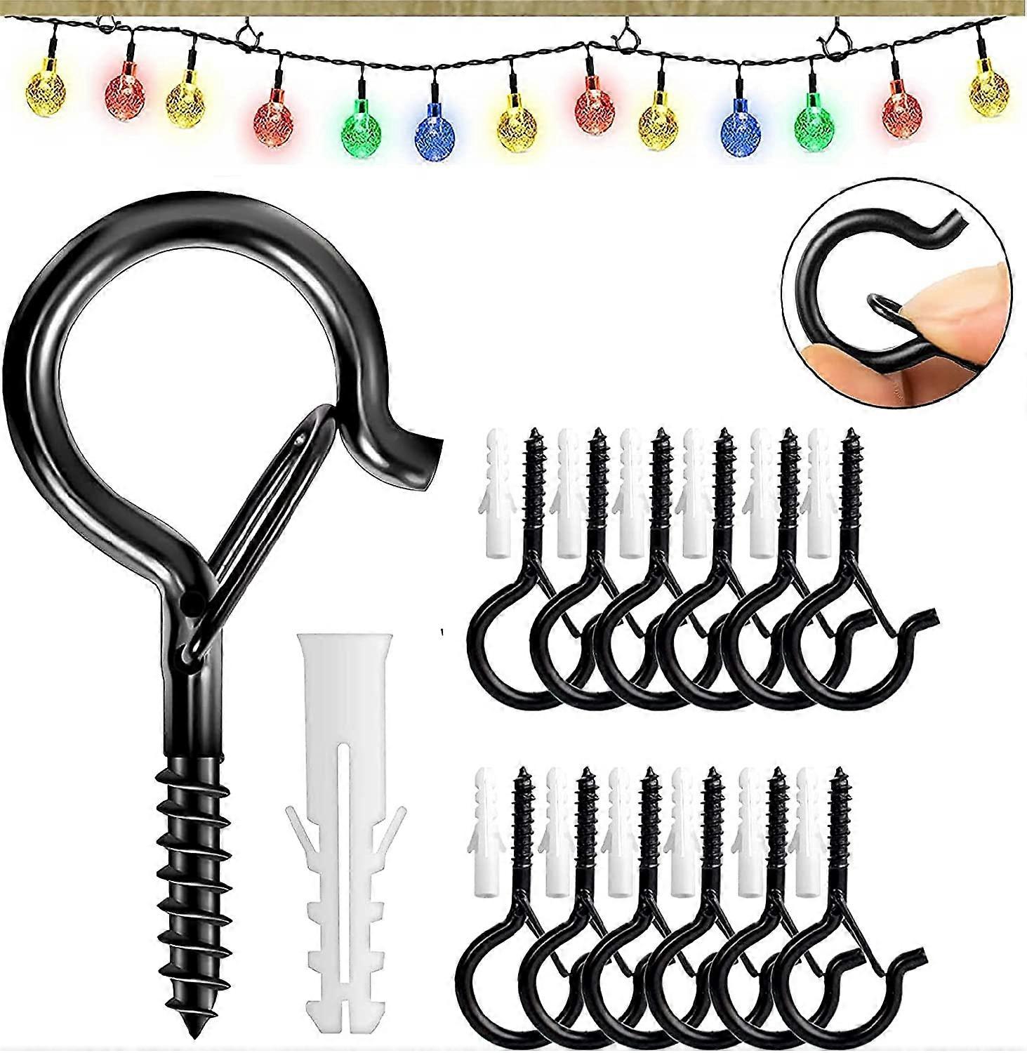 Screw Hooks, 24Pcs Q-Hanger Hooks Outdoor for String Lights, Safety Buckle Design, Windproof, Easy Release