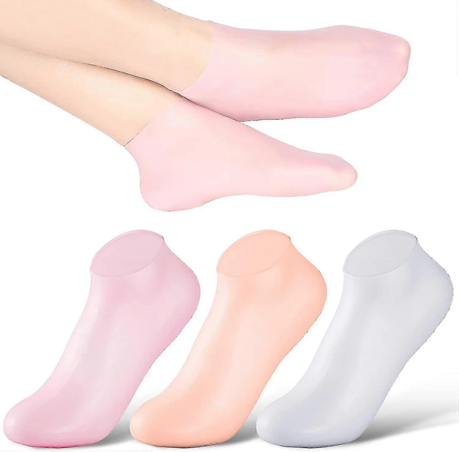 3 أزواج من جوارب ترطيب جل السيليكون ، جوارب جل مضادة للانزلاق ، جوارب ترطيب عالية المرونة ، مضادة للتشقق للقدم - MXBC