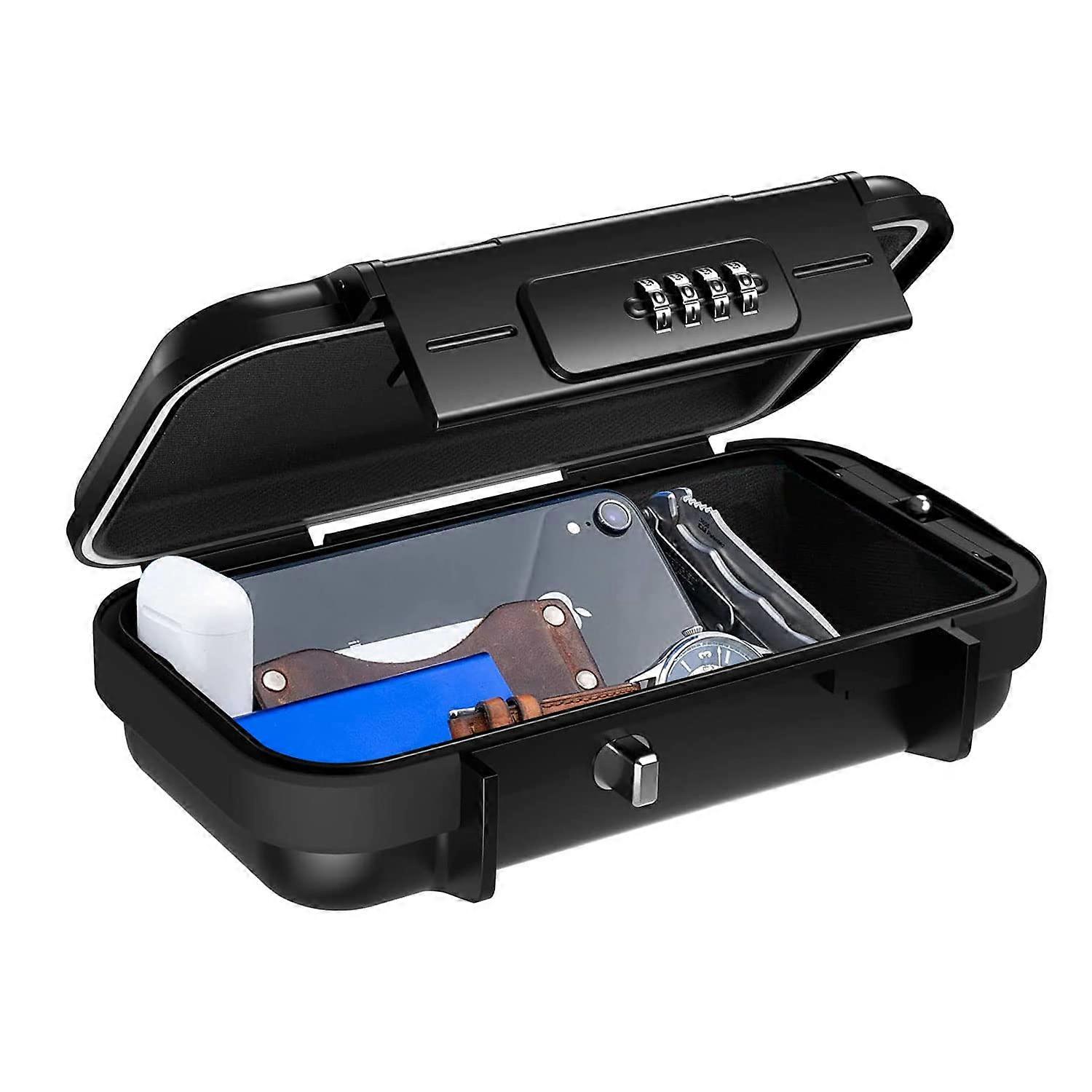 Portable Security Lock Box with 4 Digit Code,Outdoor Key Safe Box with Removable Wire Rope,Waterproof Shockproof Combination Lock Box