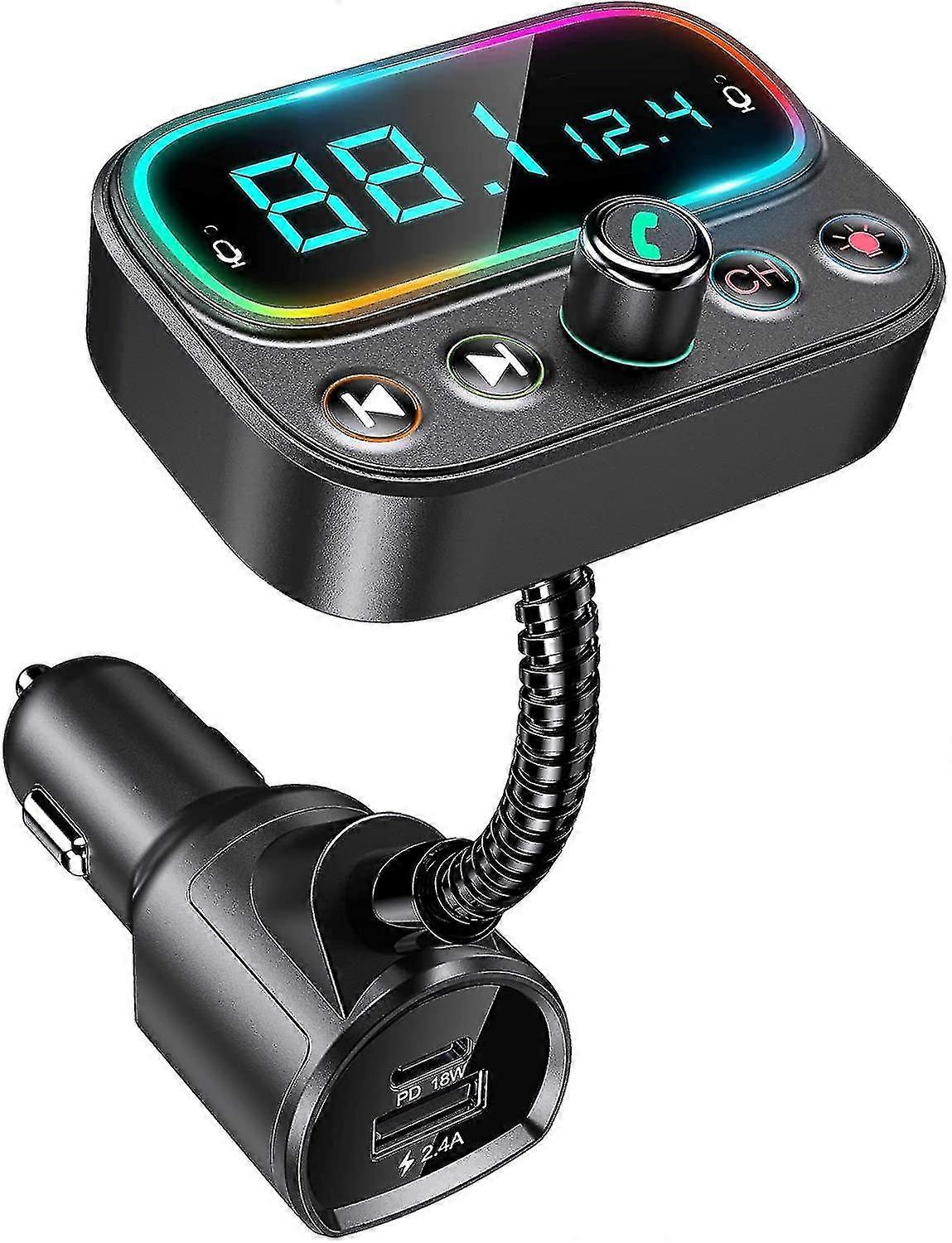 Bluetooth Car Adapter, Usb C Pd Car Bluetooth Transmitter With Dual Mic/2.0" Lcd Tw