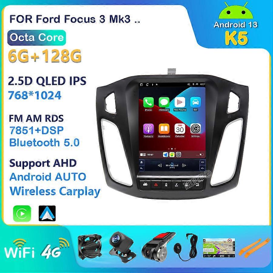 For Ford Focus 3 Mk3 2012-2017 2 Din Android 13 Car Radio Multimedia Player Video 8G+128G Carplay Stereo IPS Screen RDS