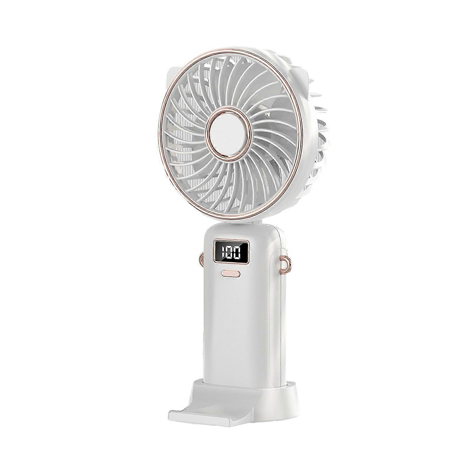 Handheld Small Fan with Digital Display Foldable Design 5 Speeds Adjustable Strong Airflow Low Noise Rechargeable Mini Fan with Lanyard QingHai