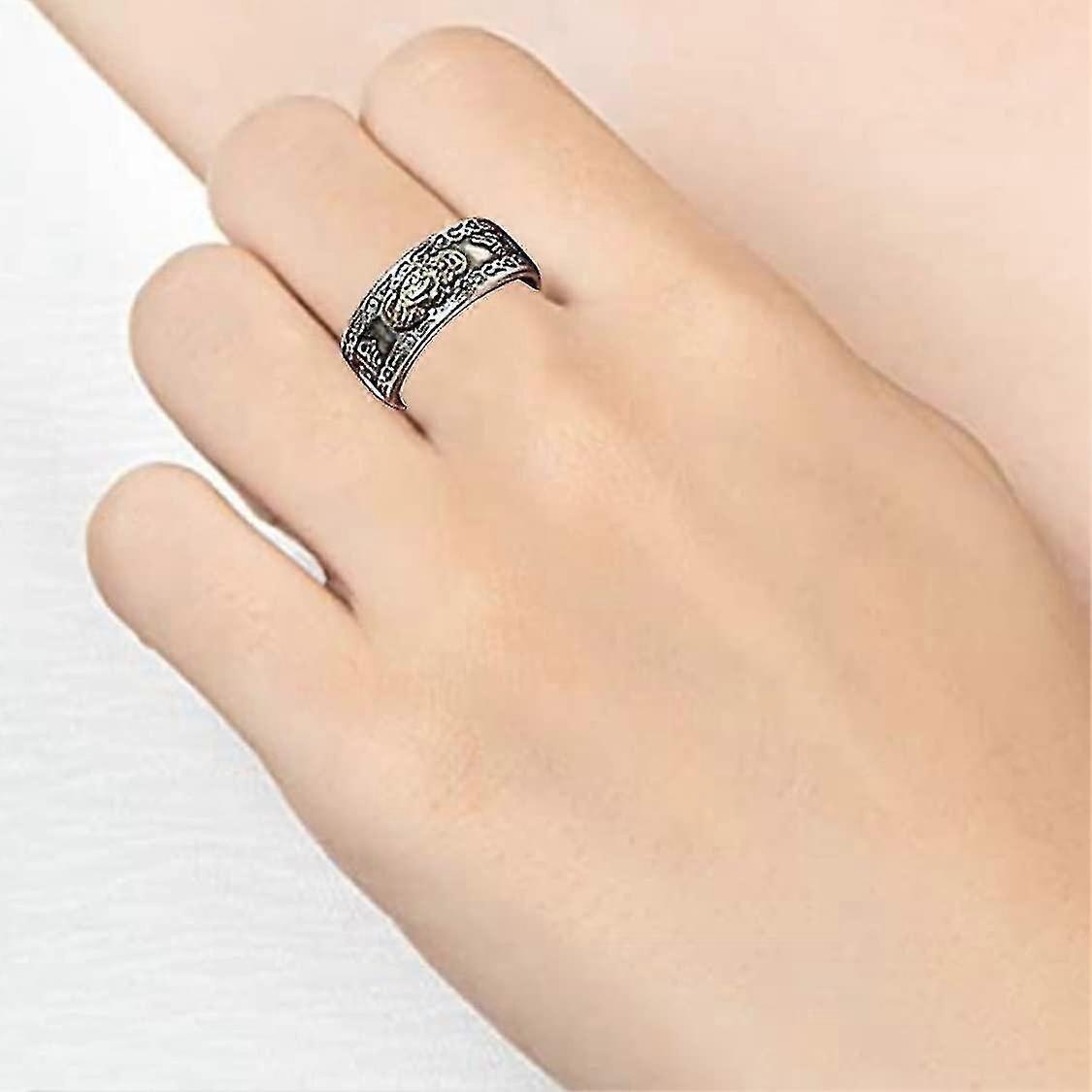 Jeshowmen Feng Shui Ring, Anillo Pixiu Ring, Adjustable Buddhist Heart Sutra Ring For Wealth And Protection Good Luck Money Amulet (A