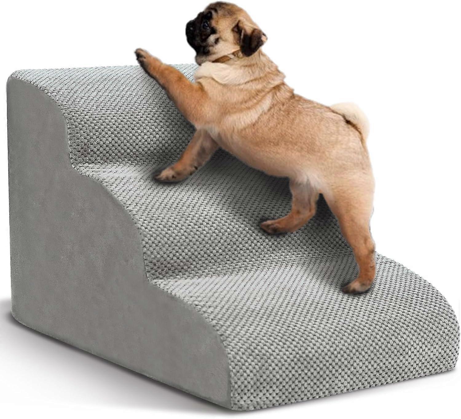 yoo Dog Stairs for Small Dogs, 3 Tiers High Density Foam Dog Ramp, Extra Wide Non-Slip Pet Steps for High Beds Or Couch, Soft Foam Doggie Ladder for D