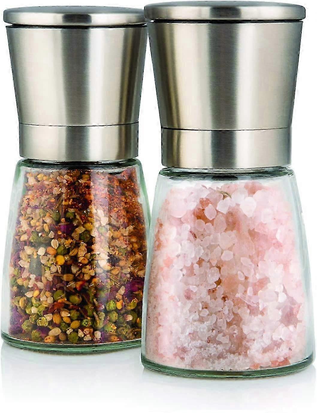Set of two elegant salt and pepper mills with stand - Adjustable grain size