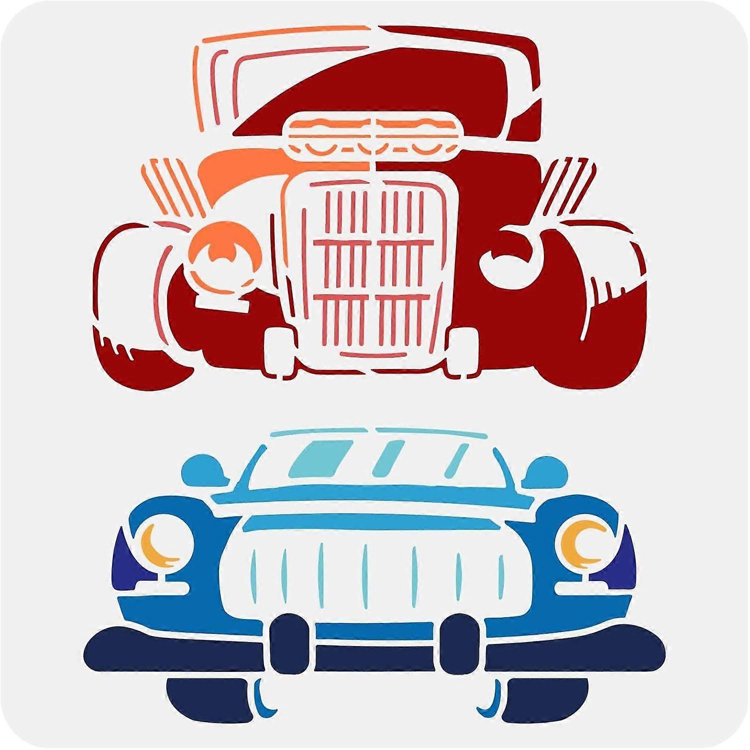 Classic Car Stencil with a Paint Brush 11.8x11.8Inch Classic 50's Car Stencil Hot Rod Classic Car Painting Stencil Transportation Theme Car Drawing St