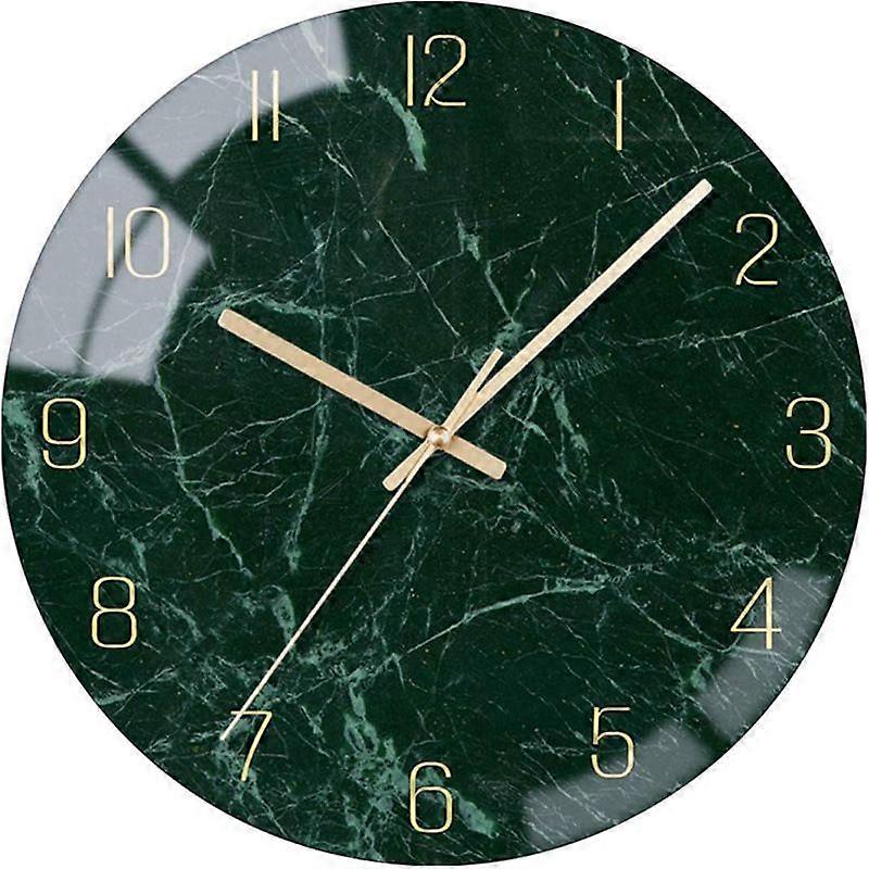 Glass Wall Clock Silent Non Ticking Wall Clock- 12 Inch Quality Quartz Battery Operated Round Clock for Home Office Marble