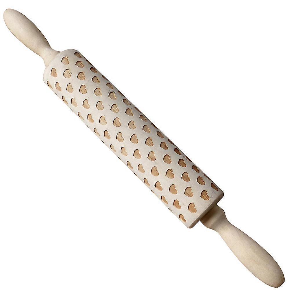 Kitchen Rolling Pin Bread Cookie Dough Roller with Heart Shape Carving