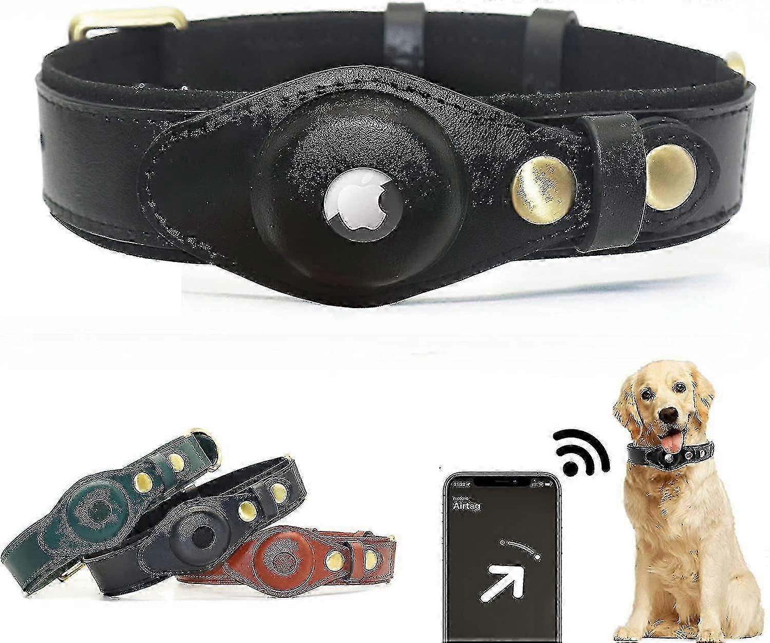 Airtag طوق الكلب ، قابل للتعديل جلد البقر الطبيعي الكلب طوق حامل متوافق مع Airtag