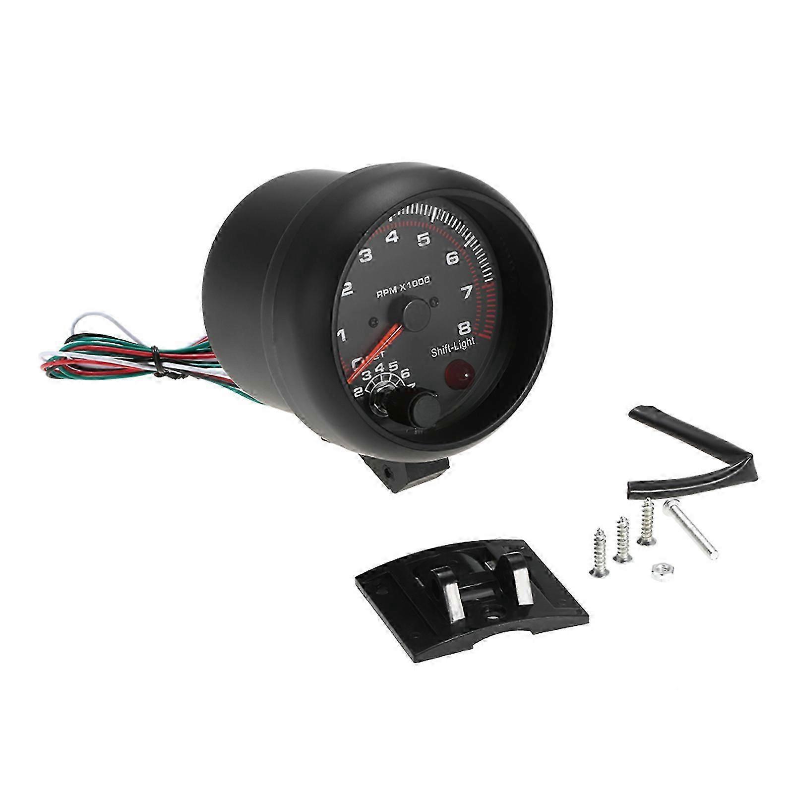 3.75" Car Universal Black Tachometer Gauge White Inter Shift Light 0-8000 Rpm