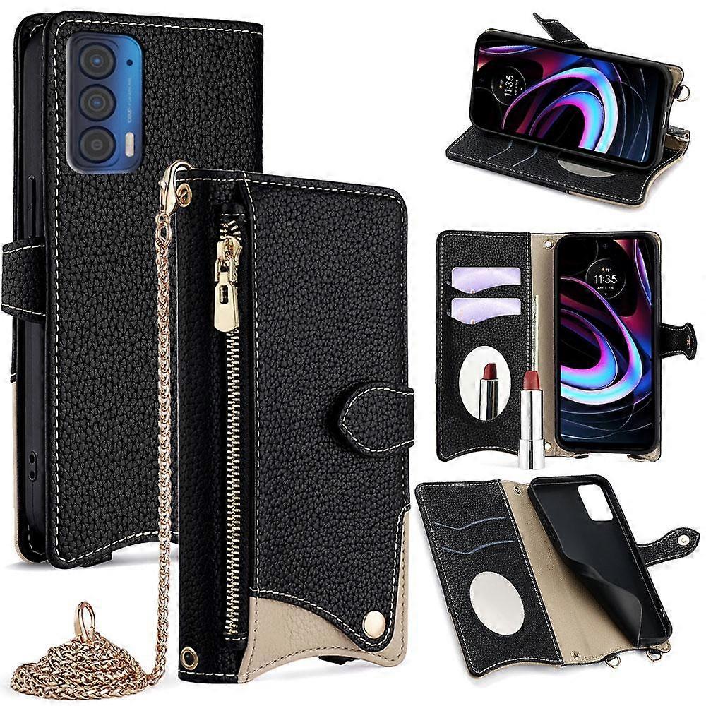 Étui de téléphone en cuir de litchi à chaîne en queue de poisson