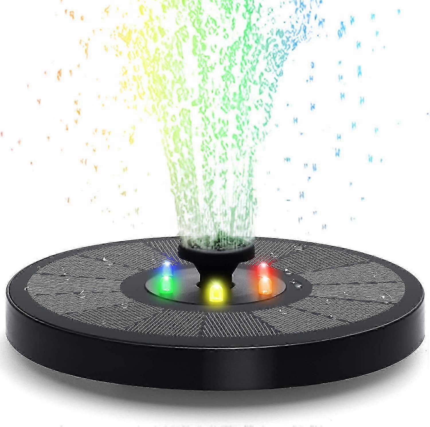 Solar Fountain, with Color - Changing LED Lights, Ideal for Bird Baths, Small Ponds and Garden Decoration