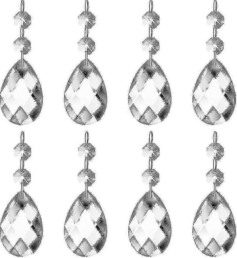 (24 Packs) 38mm Teardrop Crystal Pendant Clear Crystal Glass Chandelier Prism Sun Catcher Part Hanging Drop Pendant With Octagonal Beaded Curtain Lam