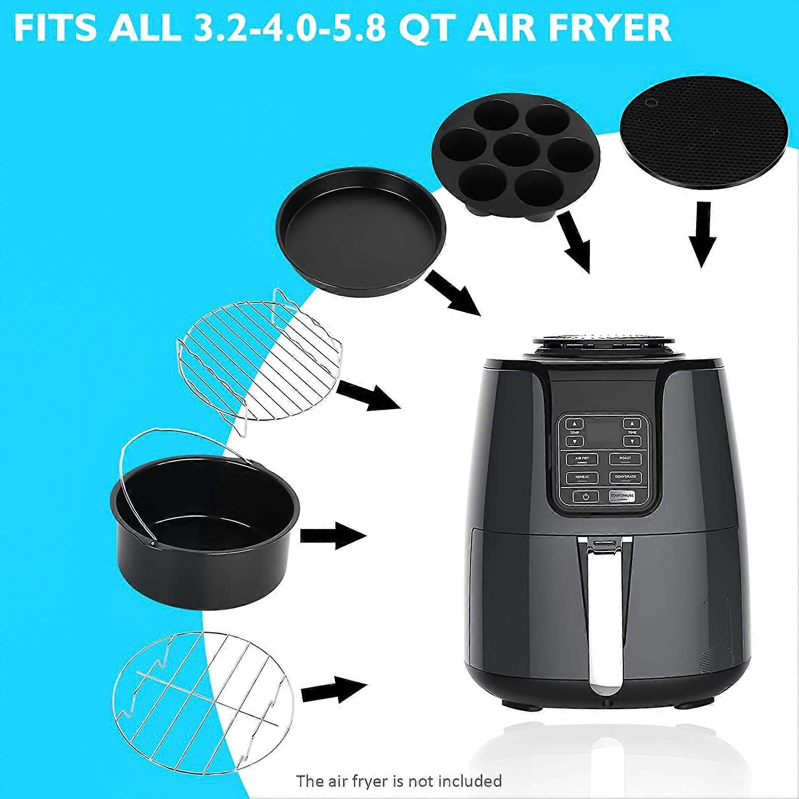 6 Inch Air Fryer Accessories Kit Replacement for Cosori/ Ninja/ Phollips/ Gowise and Most Brands Air Fryer 12pcs/set with Cake Baking Barrel/ Pizza Pa