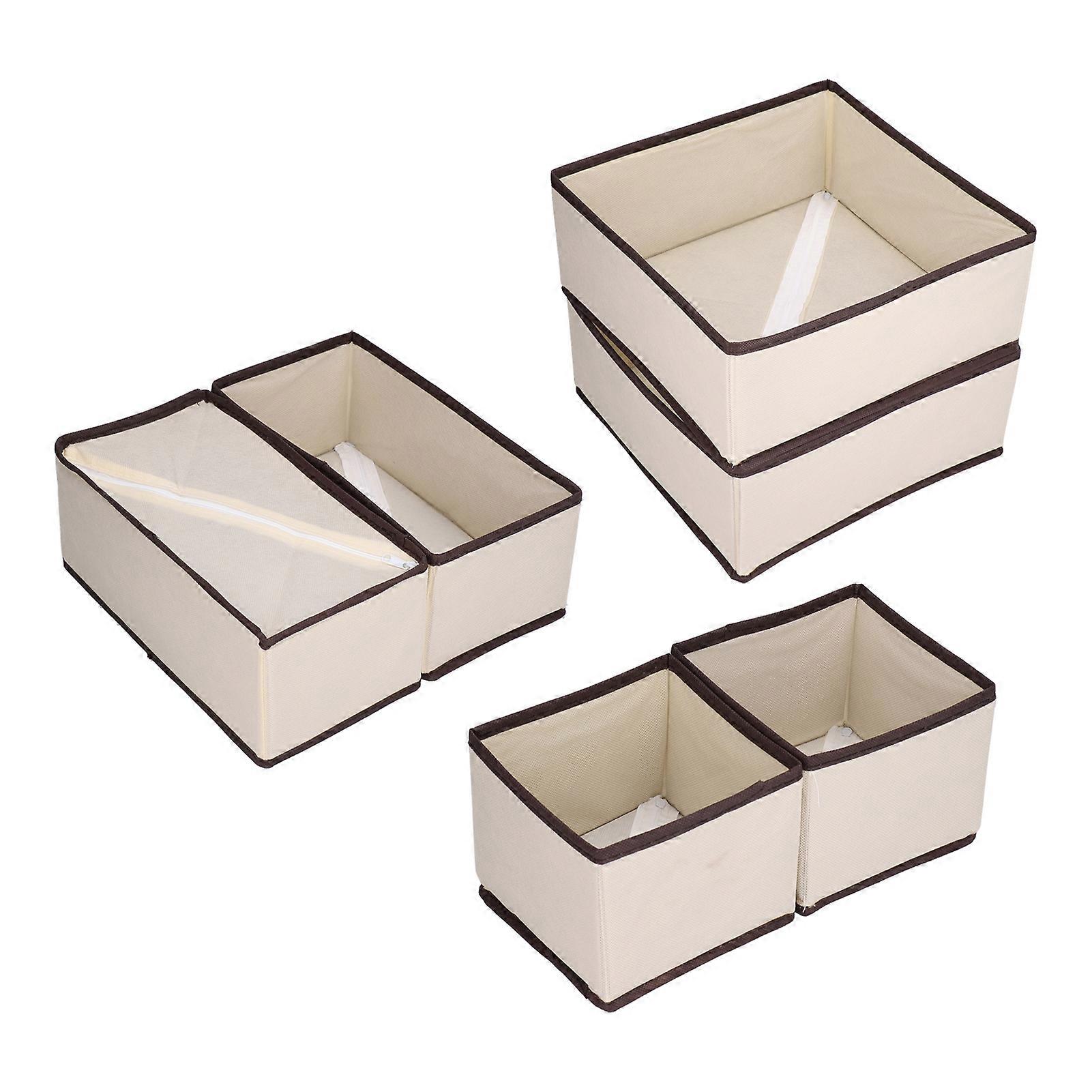 6Pcs Uncovered Underwear Plaid Fabric Desktop Bra Panties Socks Storage Box Drawer Type Organizing Storage Beige Box