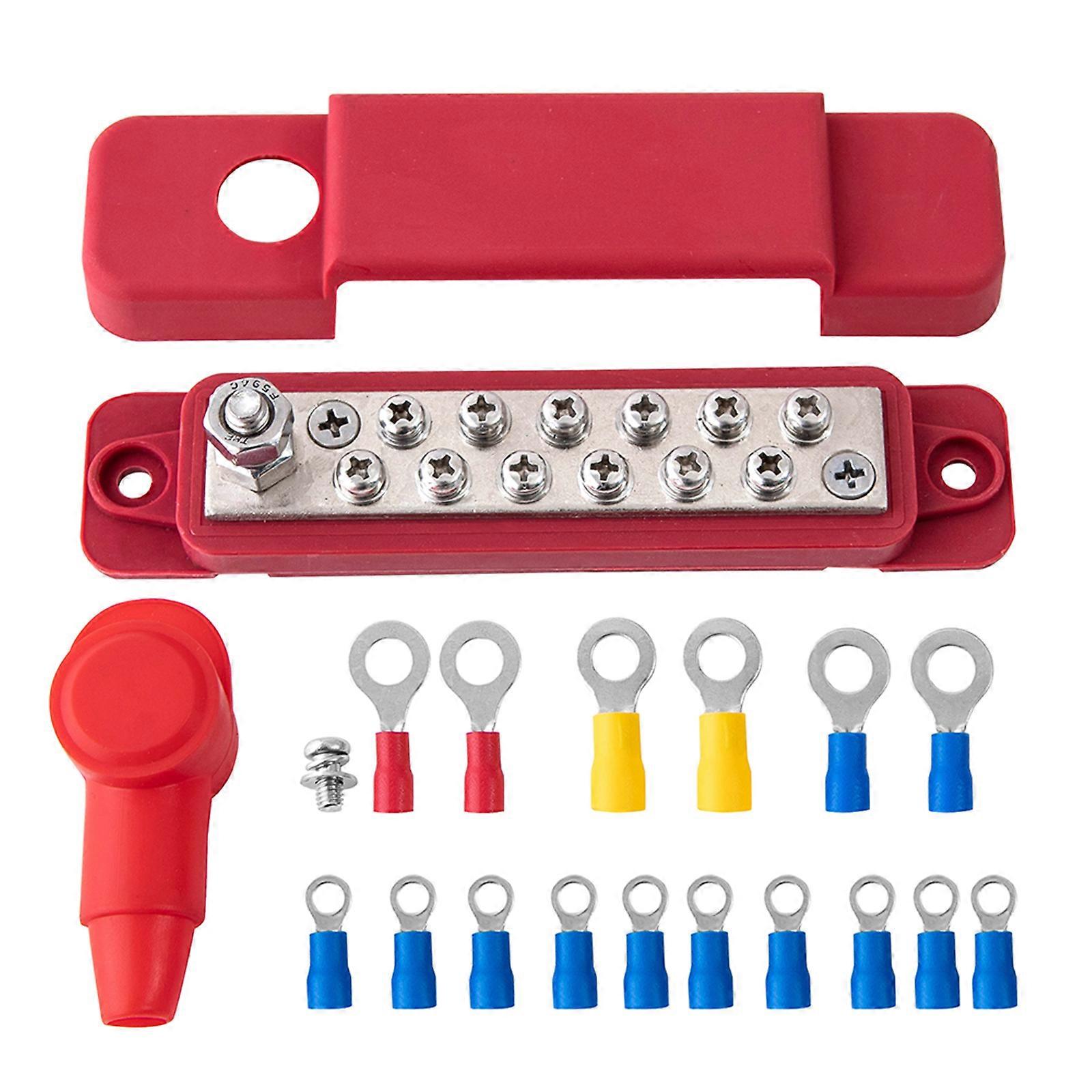 Marine Car Pickup Trailer Boat Busbar Waterproof Ground Power Distribution Block with Covers and Lock Washer 12 Terminal Red