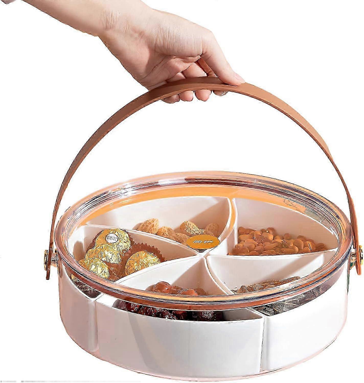 Divided Serving Tray With Lid Handle Storage Container - 5 Plastic Compartment Platters