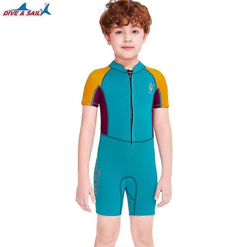 Spot new children's wetsuit men's 2.5mm one-piece warm swimsuit short-sleeved medium and small children's thickened cold-proof swimsuit