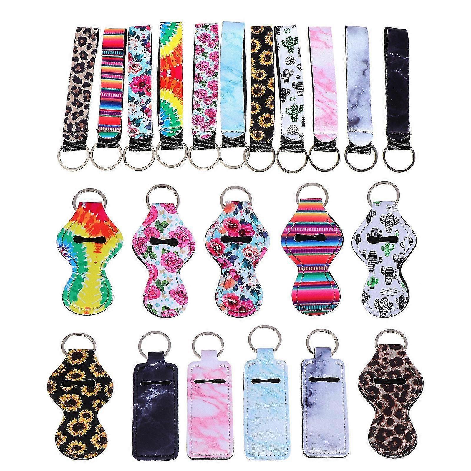 22pcs Lip Balm Protective Cases Neoprene Keychain Lipstick Holder Mixed Pattern