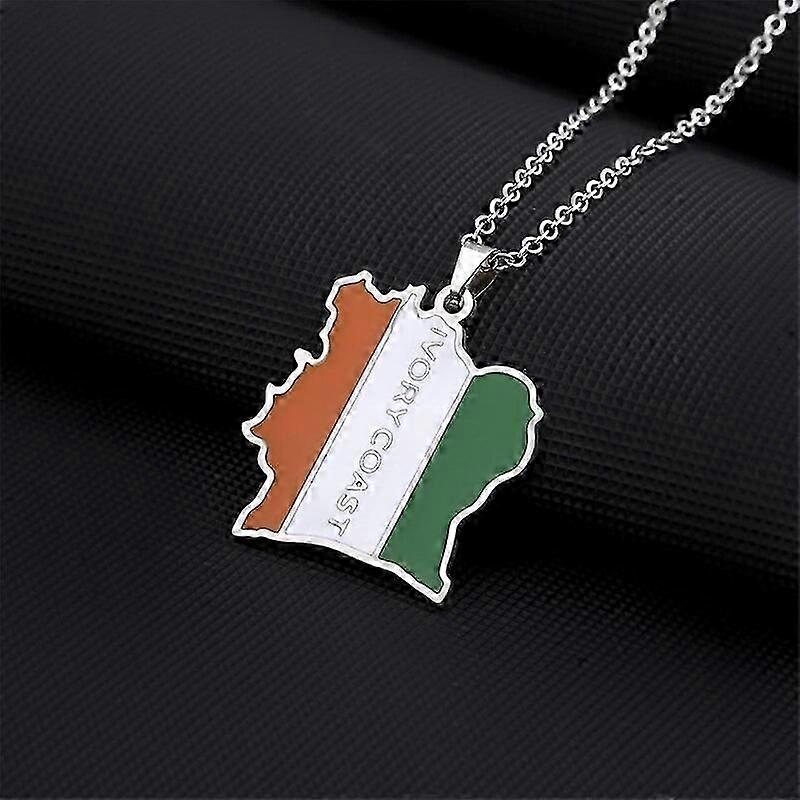 أزياء ساحل العاج خريطة العلم قلادة قلادة كوت د العاج الفولاذ المقاوم للصدأ النساء / الرجال الذهب الفضة اللون المجوهرات الوطنية