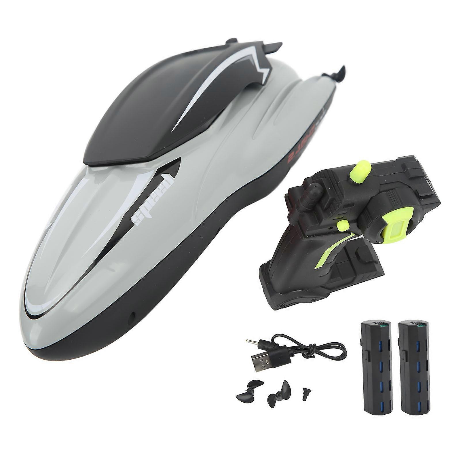 RC Racing Boat Waterproof ABS Anti Drop Faster Driving Stable Performance Remote Control Boat 2 Battery Gray