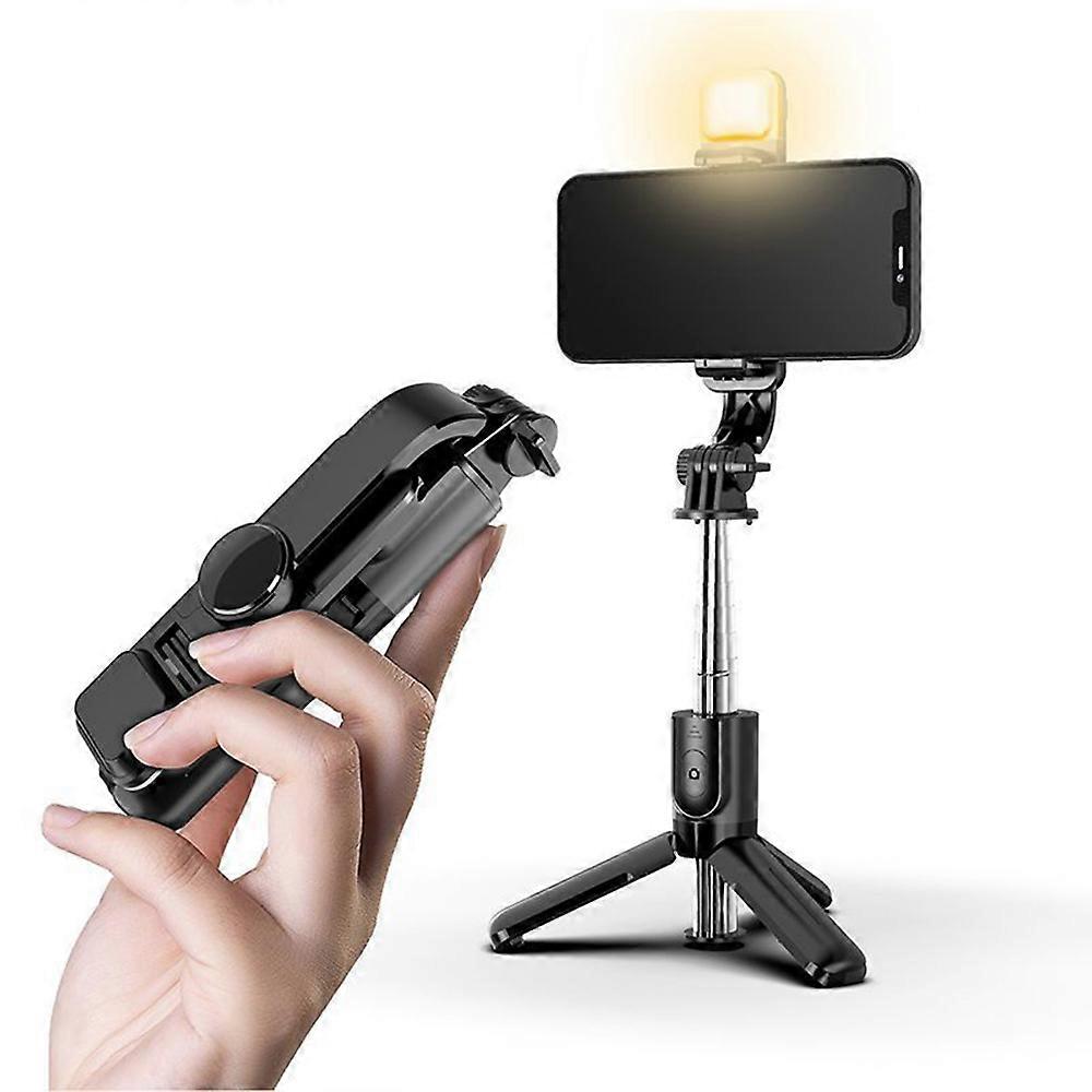 Selfie stick tripod with light, retractable 75cm Elfie stick with remote control, 360 degree rotation for mobile phone and iPod