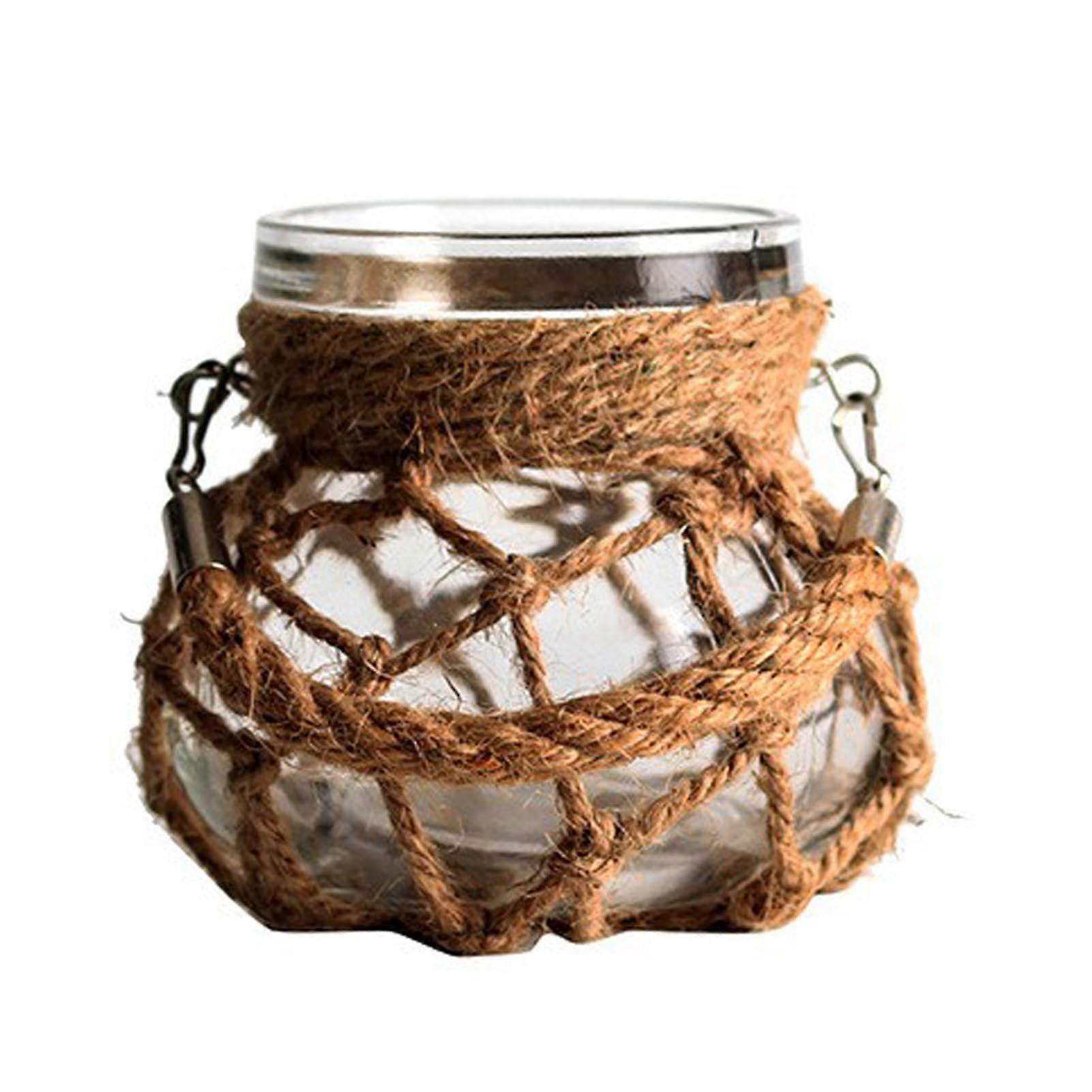 Boho Glass Flower Vase for Centerpieces Vintage Rope Net Dry Flower Decoration L