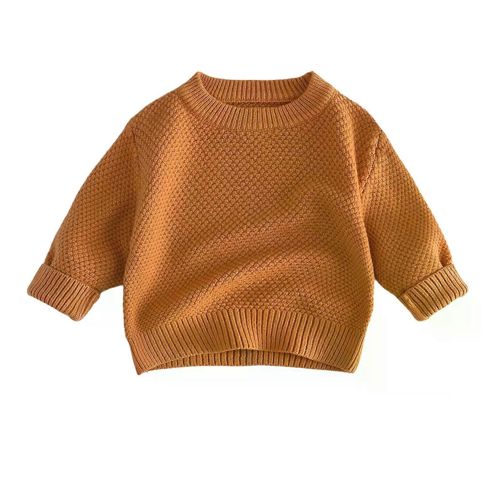Småbarn Baby Varm Vår Höst Tröja Topp Långärmad Rund Krage Enfärgad Stickad Pullover Toppar Barnkläder Fritidskläder