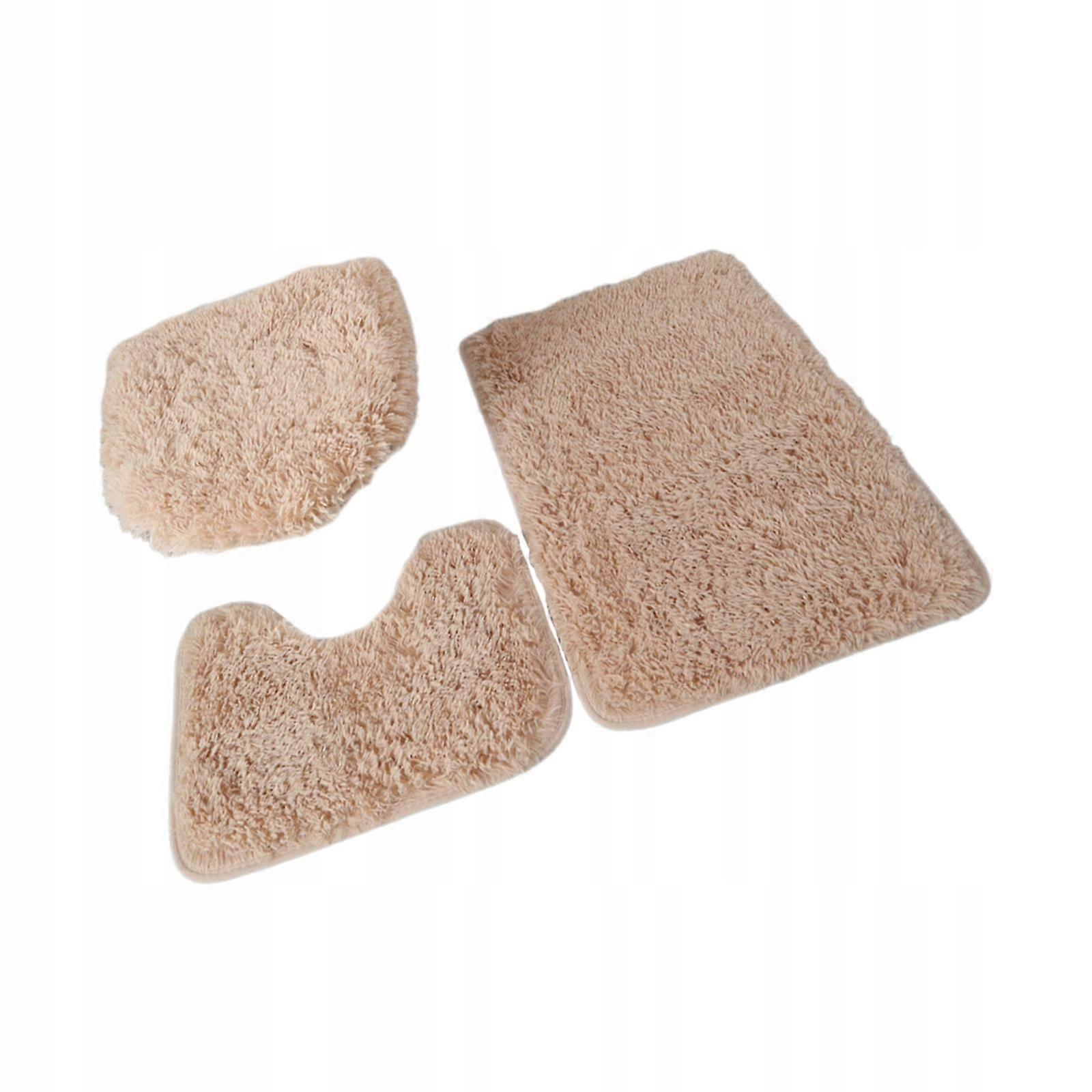 3 Stück rutschfester Badezimmerteppich Set Badematte WC-Deckelabdeckung Hellbraun