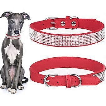 Sød Rhinsten Kæledyrshalsbånd, Glitter Kattehalsbånd, Hundehalsbånd, Blødt læder Kæledyrshalsbånd (XS Rød)
